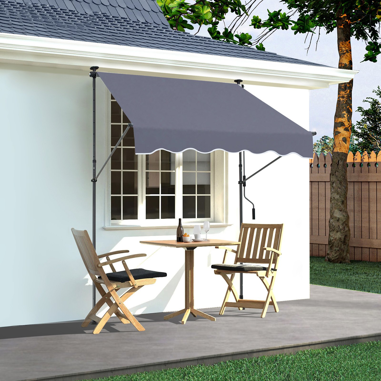 VEVOR 59 x 47" Patio Awning Retractable, Awning Sunshade Shelter with Manual Crank Handle, Outdoor Patio Canopy Sunsetter Deck, Adjustable Height from 86 to 122 in, for Patio/Balcony/Yard, Dark Gray