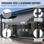 Store rétractable VEVOR avec support en acier épaissi et aluminium, cadre en aluminium et manivelle.