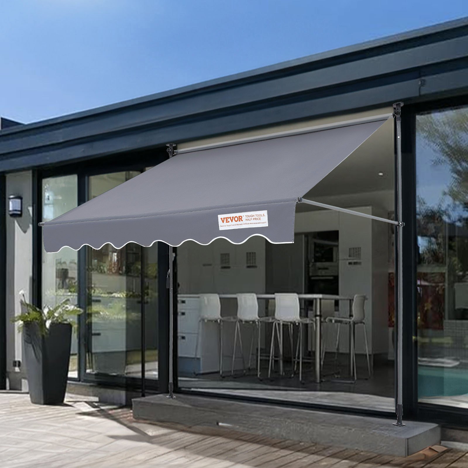 VEVOR Manual Retractable Awning, 78" Outdoor Retractable Patio Awning Sunshade Shelter, Adjustable Patio Door Window Awning Canopy with 39" Sun Shade Curtain for Backyard, Garden, Balcony