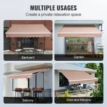 VEVOR Manual Retractable Awning, 12 x 10 ft Outdoor Patio Awning Retractable Sun Shade, Water-Resistant Polyester Patio Door Window Awning Sunshade Shelter with Crank Handle for Backyard, Balcony