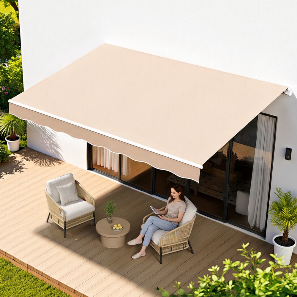 VEVOR Manual Retractable Awning, 13 x 8 ft Outdoor Patio Awning Retractable Sun Shade, Water-Resistant Polyester Patio Door Window Awning Sunshade Shelter with Crank Handle for Backyard, Balcony