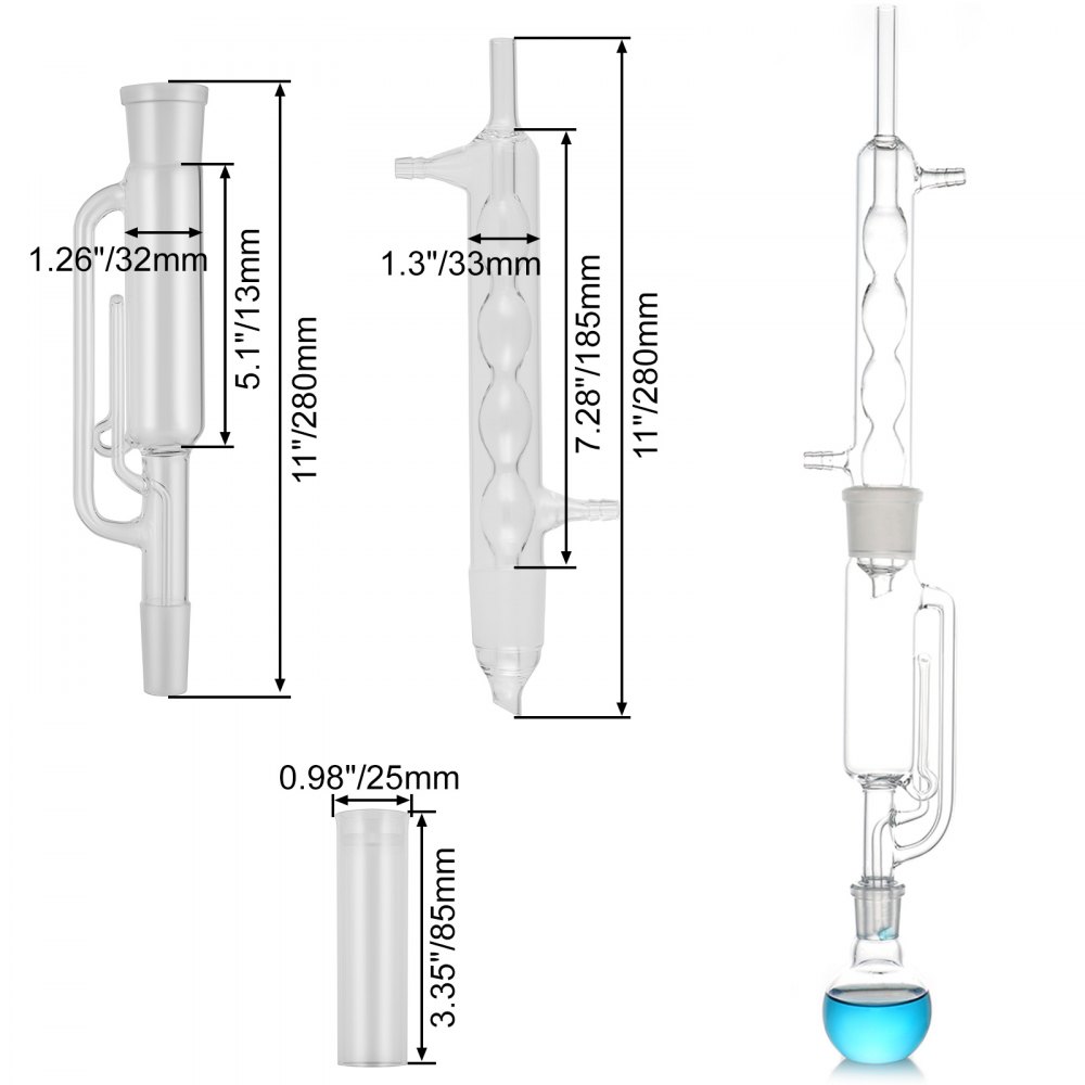 VEVOR Glass Soxhlet Extraction Apparatus Set 34/45 with Extraction Thimble