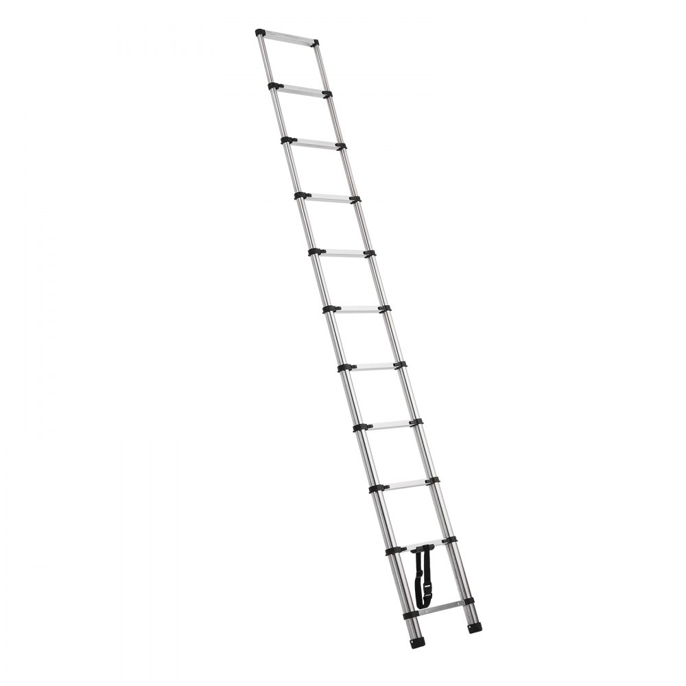 VEVOR Telescoping Ladder, 3140mm Stainless Steel Lightweight Extension Ladder, Multi-Button Retraction Collapsible Ladders, 150 kg Capacity & Non-Slip Feet, Portable 11-Step Ladders for Home RV Loft