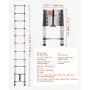 VEVOR Telescoping Ladder, 3740mm Stainless Steel Lightweight Extension Ladder, Multi-Button Retraction Collapsible Ladders, 150 kg Capacity & Non-Slip Feet, Portable 13-Step Ladders for Home RV Loft