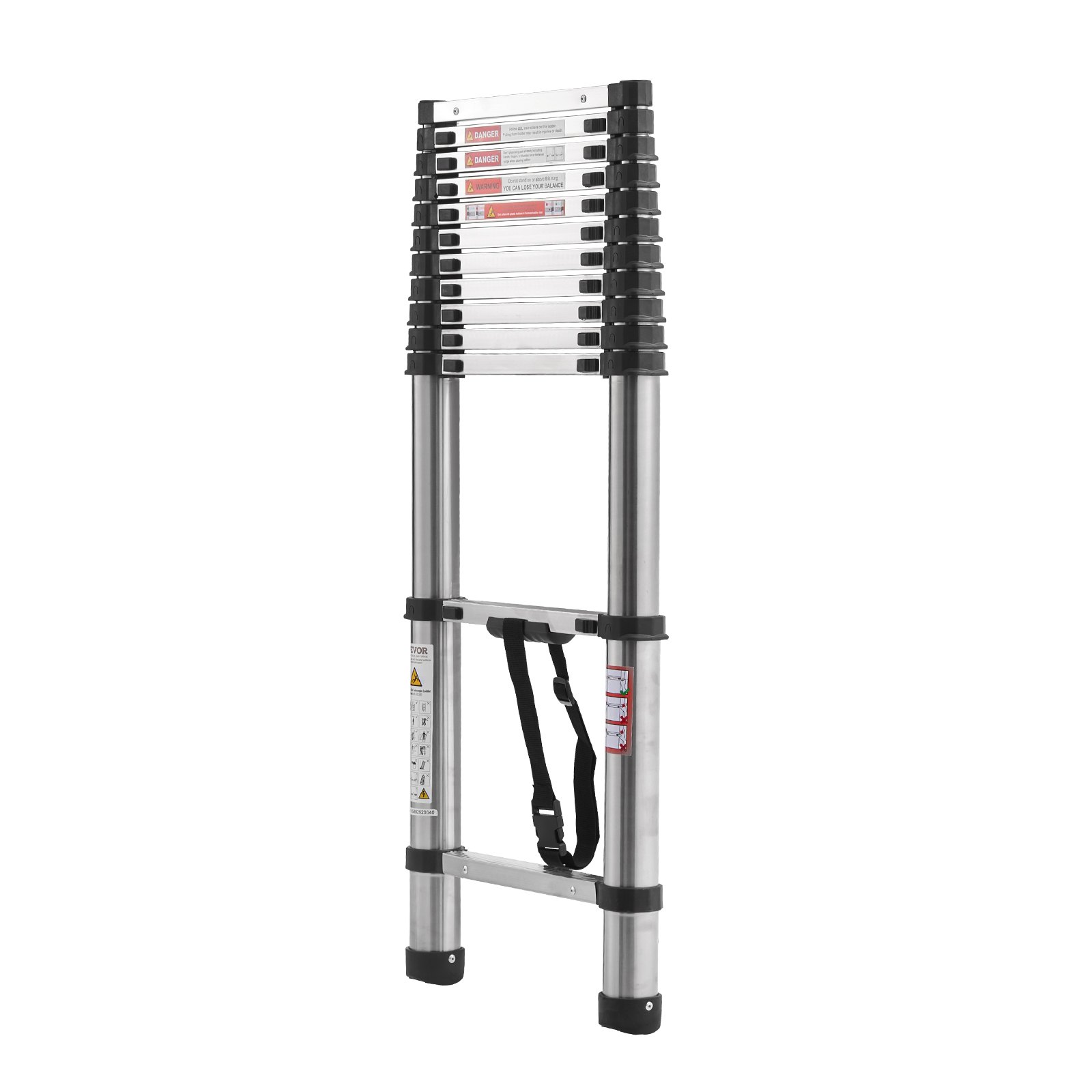VEVOR Telescoping Ladder, 3740mm Stainless Steel Lightweight Extension Ladder, Multi-Button Retraction Collapsible Ladders, 150 kg Capacity & Non-Slip Feet, Portable 13-Step Ladders for Home RV Loft