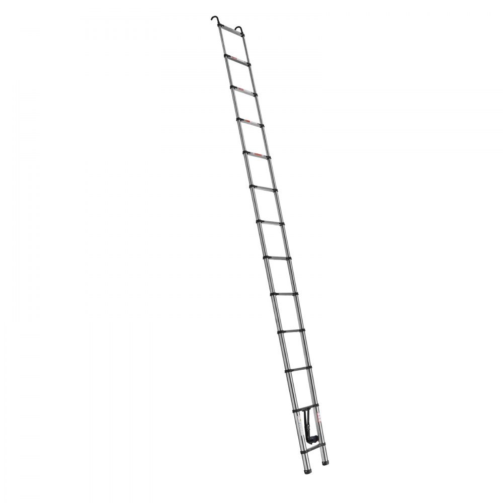 VEVOR Telescoping Ladder, 5030mm Stainless Steel Lightweight Extension Ladder, Multi-Button Retraction Collapsible Ladders, 150 kg Capacity & Non-Slip Feet, Portable 13-Step Ladders for Home RV Loft