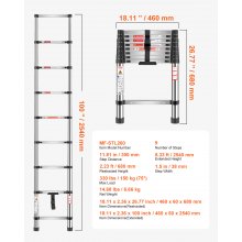 VEVOR Telescoping Ladder Stainless Steel Extension Step 8.5ft Portable Ladders