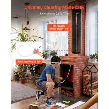 VEVOR Chimney Sweep Kit, 23 ft Maximum Extendable Length Chimney Brush, Chimney Cleaner Sweeper with Dual Brush Heads, Brush & Goggles, Fireplace Cleaning Tool for Square, Rectangle, Arch Chimneys