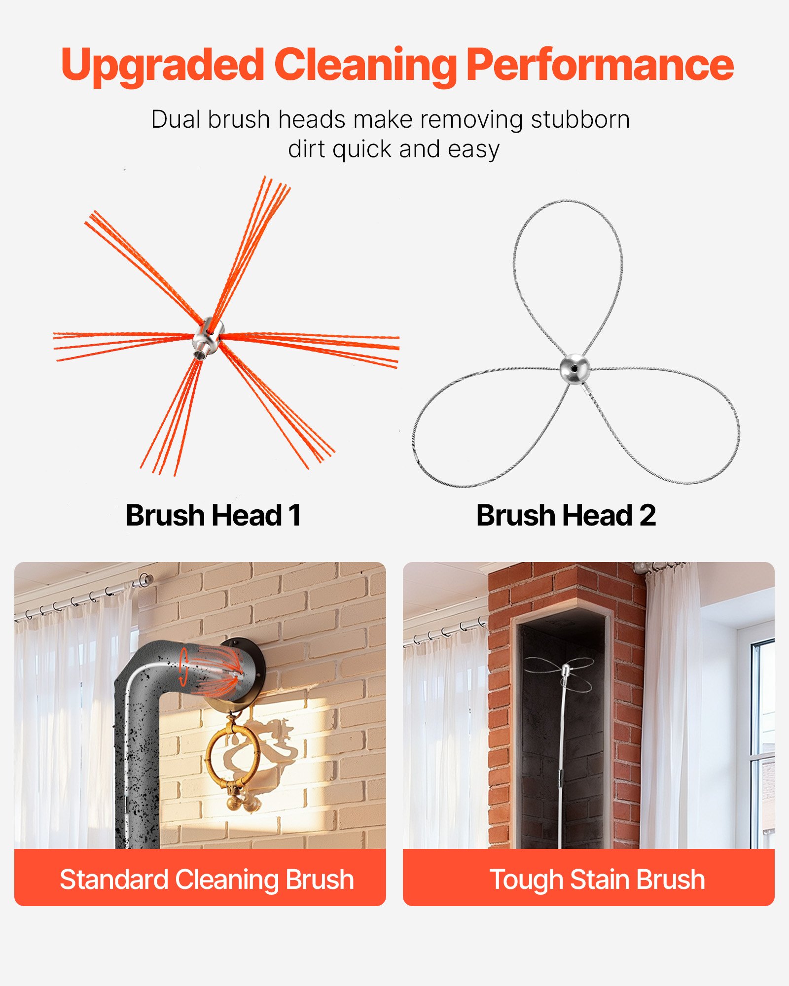 VEVOR Chimney Sweep Kit, 7m Maximum Extendable Length Chimney Brush, Chimney Cleaner Sweeper with Dual Brush Heads, Brush & Goggles, Fireplace Cleaning Tool for Square, Rectangle, Arch Chimneys