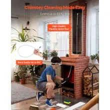 VEVOR Chimney Sweep Kit, 30 ft Maximum Extendable Length Chimney Brush, Chimney Cleaner Sweeper with Dual Brush Heads, Brush & Goggles, Fireplace Cleaning Tool for Square, Rectangle, Arch Chimneys