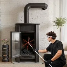 VEVOR Chimney Sweep Kit, 30 ft Maximum Extendable Length Chimney Brush, Chimney Cleaner Sweeper with Dual Brush Heads, Brush & Goggles, Fireplace Cleaning Tool for Square, Rectangle, Arch Chimneys