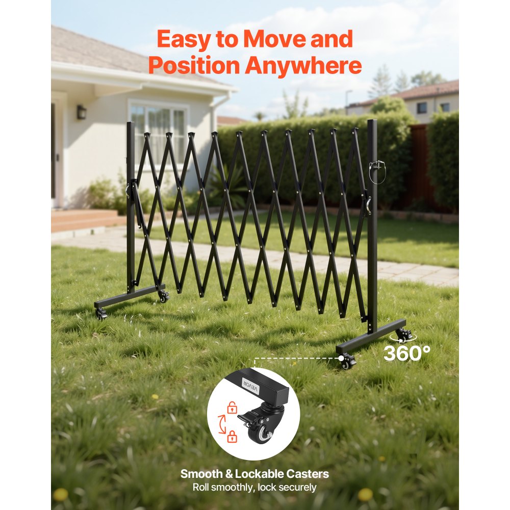 VEVOR Expandable Barricade, 3.37m Expandable Safety Barrier, Flexible Mobile Barricade with Locking Casters, Portable Folding Security Gate Metal Traffic Fence for Patio Garden Stairway