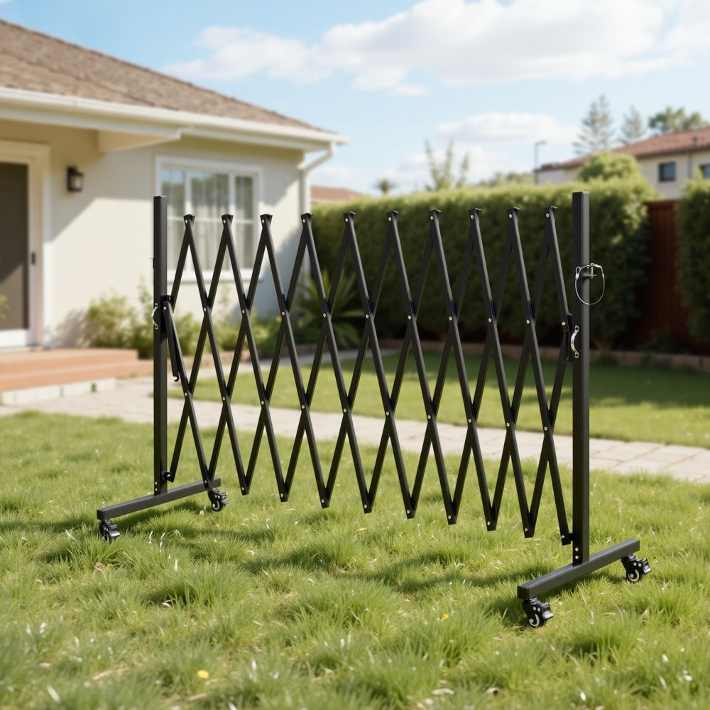 VEVOR Expandable Barricade, 3.37m Expandable Safety Barrier, Flexible Mobile Barricade with Locking Casters, Portable Folding Security Gate Metal Traffic Fence for Patio Garden Stairway