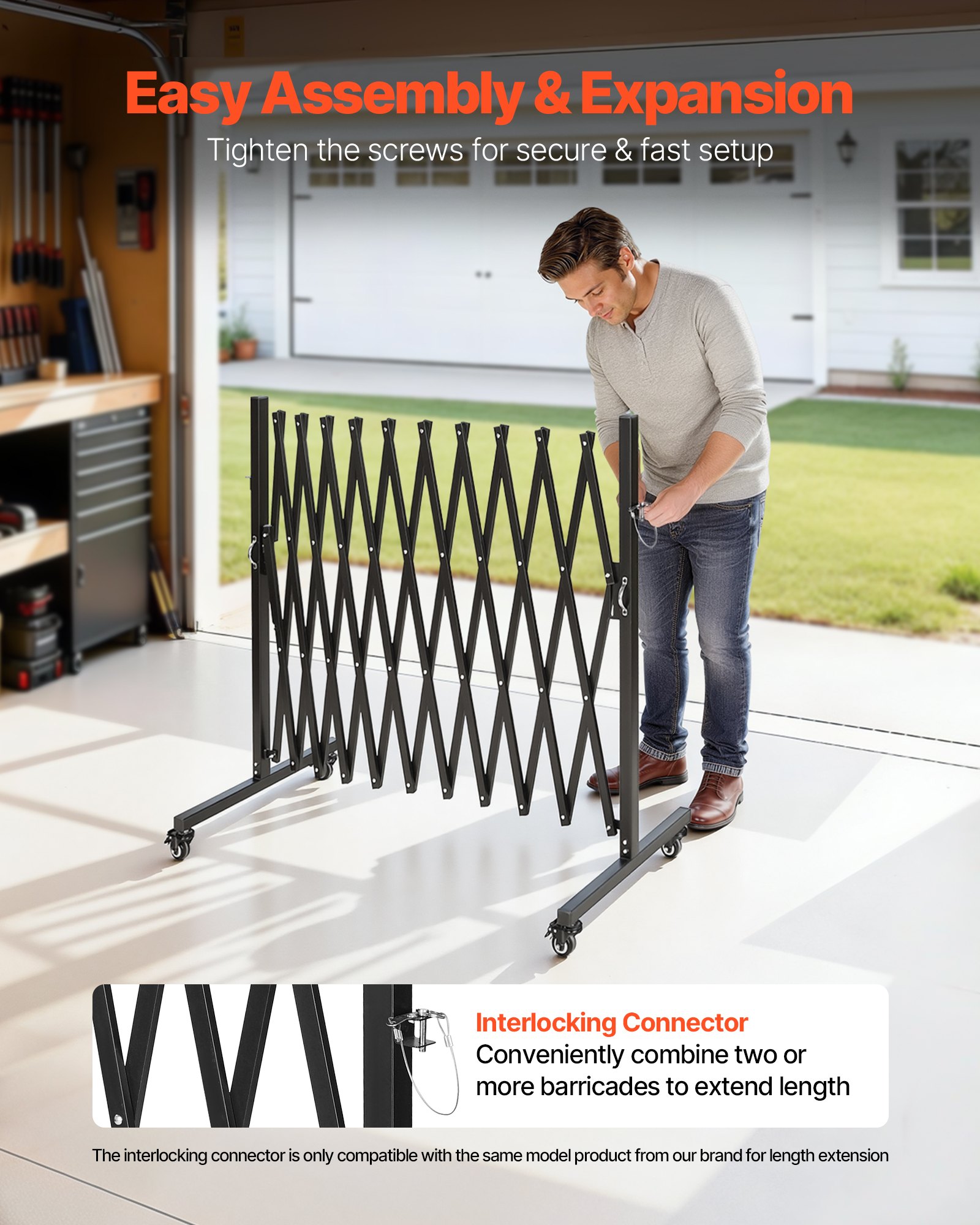 VEVOR Expandable Barricade, 3.37m Expandable Safety Barrier, Flexible Mobile Barricade with Locking Casters, Portable Folding Security Gate Metal Traffic Fence for Patio Garden Stairway