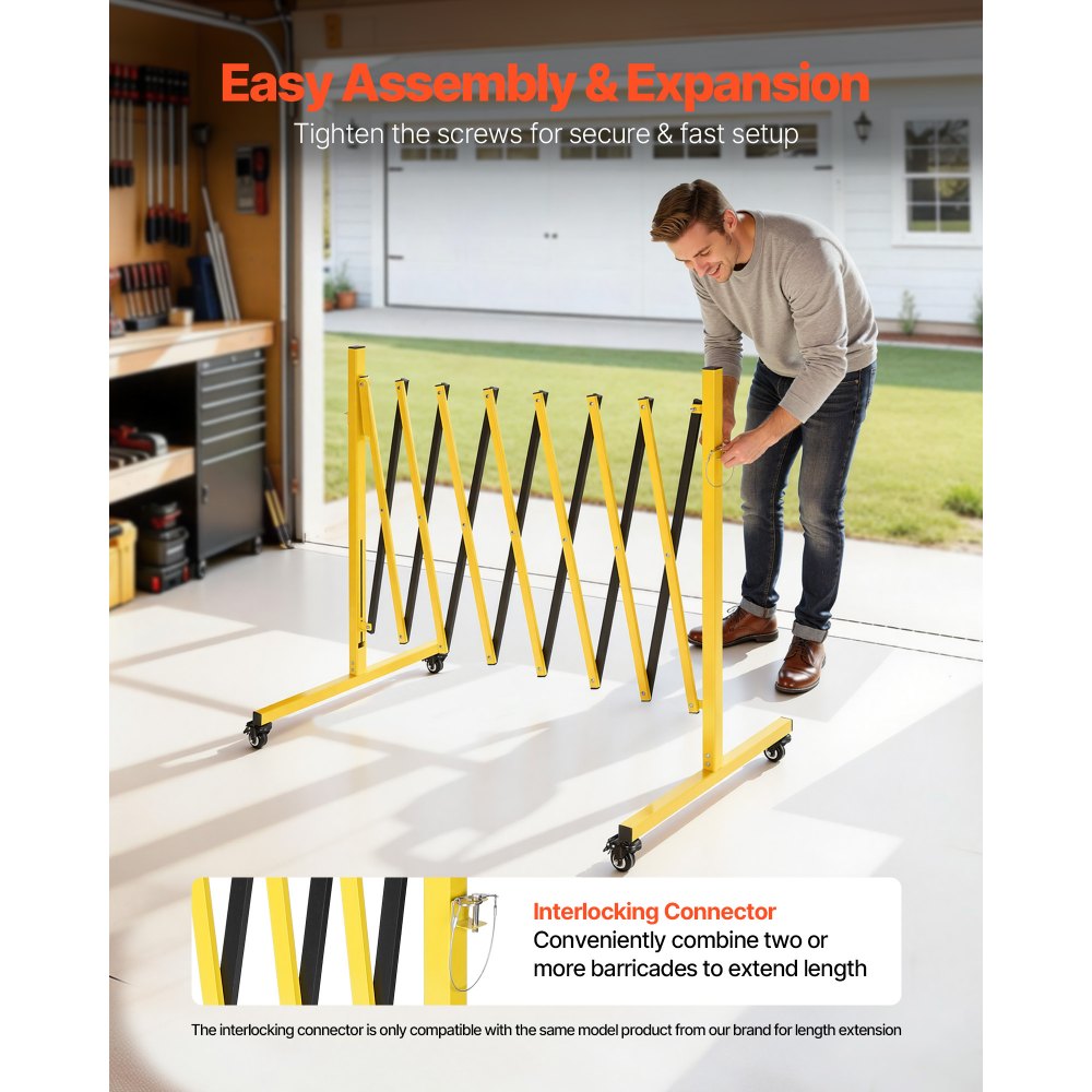 VEVOR Industrial Expandable Barricade, 3.82m Expandable Safety Barrier, Flaxible Mobile Barricade with Locking Casters, Portable Folding Security Gate Traffic Fence for Driveway Warehouse Elevator