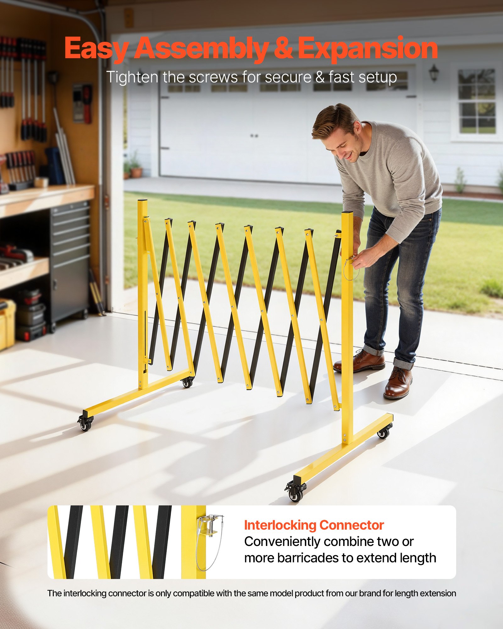 VEVOR Industrial Expandable Barricade, 3.82m Expandable Safety Barrier, Flaxible Mobile Barricade with Locking Casters, Portable Folding Security Gate Traffic Fence for Driveway Warehouse Elevator