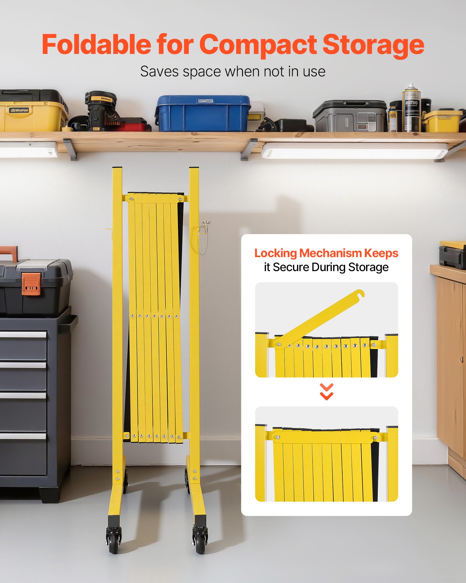 VEVOR Industrial Expandable Barricade, 3.82m Expandable Safety Barrier, Flaxible Mobile Barricade with Locking Casters, Portable Folding Security Gate Traffic Fence for Driveway Warehouse Elevator