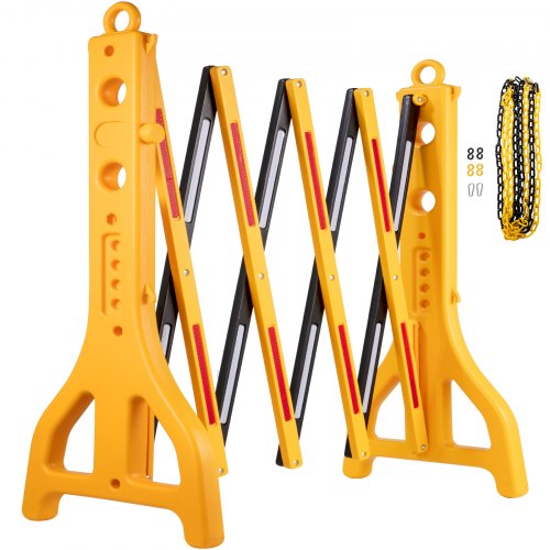 VEVOR Expandable Mobile Barricade 8.3ft Width Plastic Barricade Water Filled Yellow Expandable Safety Barricades 38” Height Expandable Barricade Fence 1pcs Traffic Barricade w/Reflectors w/ 1 Chain