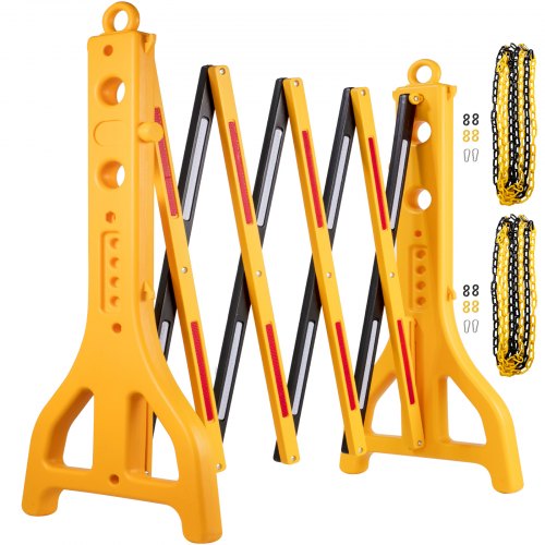 VEVOR Expandable Mobile Barricade 8.3ft Width Plastic Barricade Water Filled Yellow Expandable Safety Barricades 38” Height Expandable Barricade Fence 1pcs Traffic Barricade w/Reflectors w/ 2 Chains