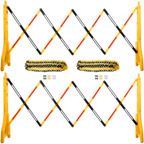VEVOR Expandable Mobile Barricade 8.3ft Width Plastic Barricade Water Filled Yellow Expandable Safety Barricades 38" Height Expandable Barricade Fence 2pcs Traffic Barricade w/Reflectors w/ 2 Chains