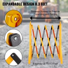 VEVOR 1 PC Expandable Mobile Barricade 8.3ft Width Plastic Barricade Water Filled Yellow Expandable Safety Barricades 38inch Height Expandable Barricade Fence Traffic Barricade w/Reflective Strips