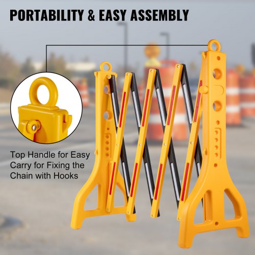 VEVOR Expandable Mobile Barricade 8.3ft Width Plastic Barricade Water Filled Yellow Expandable Safety Barricades 38inch Height Expandable Barricade Fence Traffic Barricade with Reflective Strips 2 Pcs