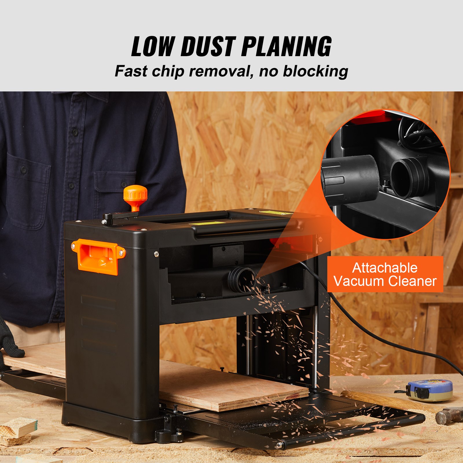 VEVOR Thickness Planer, Two Speed, 33 cm Width Worktable Benchtop Planer, Three-Blade, 15-Amp 2000W Powerful Motor, 30.5 cm Extended Infeeding Table, Low Noise for both hard & soft wood material removal