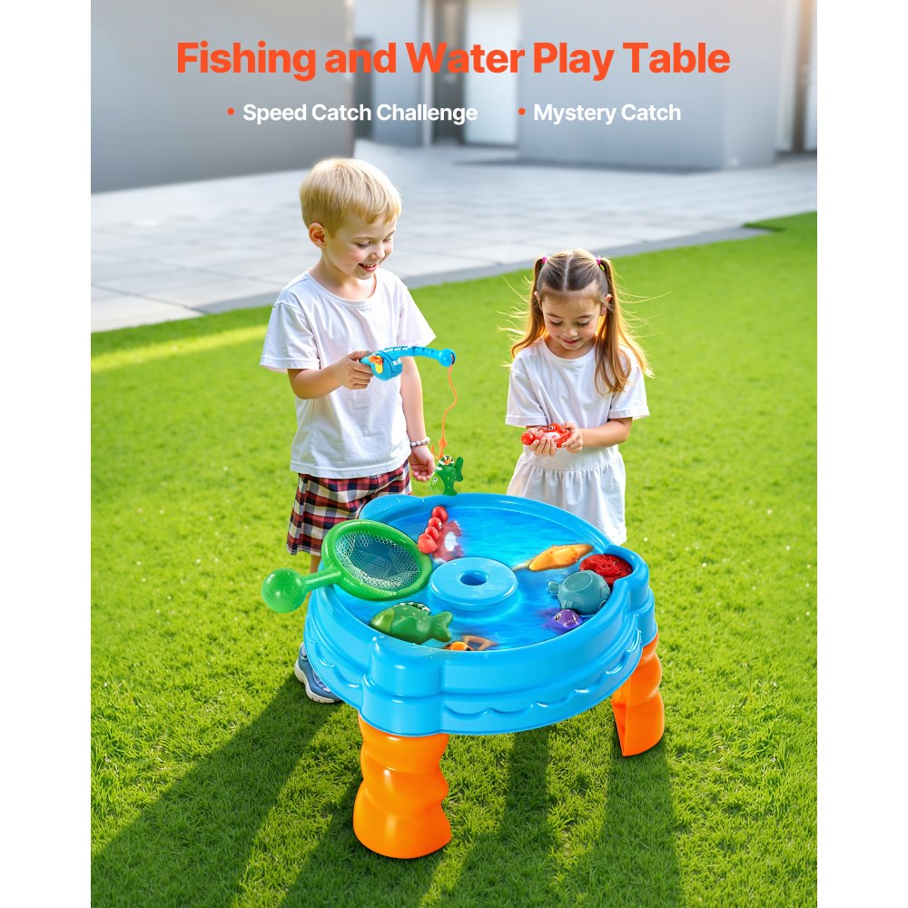 Mesa de agua VEVOR para niños pequeños, mesa sensorial de actividades para niños, juego de agua Fish 'n Splash con 9 accesorios de juguete, mesa de actividades acuáticas de verano con juego de pesca para niños y niñas de 3 años o más