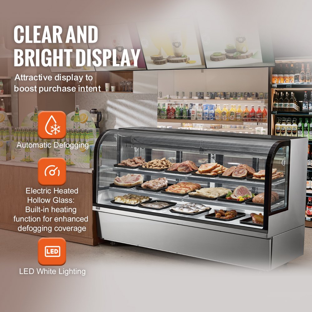VEVOR Refrigerated Display Case, 32 Cu.Ft./901L Large Pastry Display Case, 4-Tier Commercial Display Refrigerator with LED Lighting, Downdraft Cooling, Movable with Casters, for Bakery