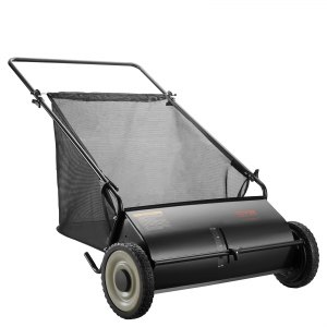 VEVOR Push Lawn Sweeper, 26 Inch Leaf &amp; Grass Collector, Strong Rubber Wheels &amp; Heavy Duty Thickened Steel Durable to Use with Large Capacity 7 ft³ Mesh Collection Bag, 4 Spinning Brushes