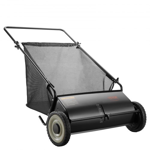 VEVOR Push Lawn Sweeper, 26 Inch Leaf & Grass Collector, Strong Rubber Wheels & Heavy Duty Thickened Steel Durable to Use with Large Capacity 7 ft³ Mesh Collection Bag, 4 Spinning Brushes
