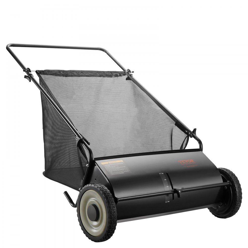 VEVOR Push Lawn Sweeper, 26-inch Leaf & Grass Collector, Strong Rubber Wheels & Heavy Duty Thickened Steel, Durable to Use with Large Capacity 7 cu. ft. Mesh Collection Hopper Bag, 4 Spinning Brushes