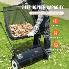 VEVOR Push Lawn Sweeper, 66cm Leaf & Grass Collector, Strong Rubber Wheels & Heavy Duty Thickened Steel, Durable to Use with Large Capacity 198L Mesh Collection Hopper Bag, 4 Spinning Brushes