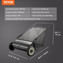 VEVOR Push Lawn Sweeper, 26-inch Leaf & Grass Collector, Strong Rubber Wheels & Heavy Duty Thickened Steel, Durable to Use with Large Capacity 7 cu. ft. Mesh Collection Hopper Bag, 4 Spinning Brushes