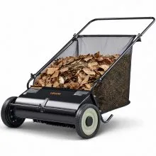 VEVOR Push Lawn Sweeper, 26-inch Leaf & Grass Collector, Strong Rubber Wheels & Heavy Duty Thickened Steel, Durable to Use with Large Capacity 7 cu. ft. Mesh Collection Hopper Bag, 4 Spinning Brushes