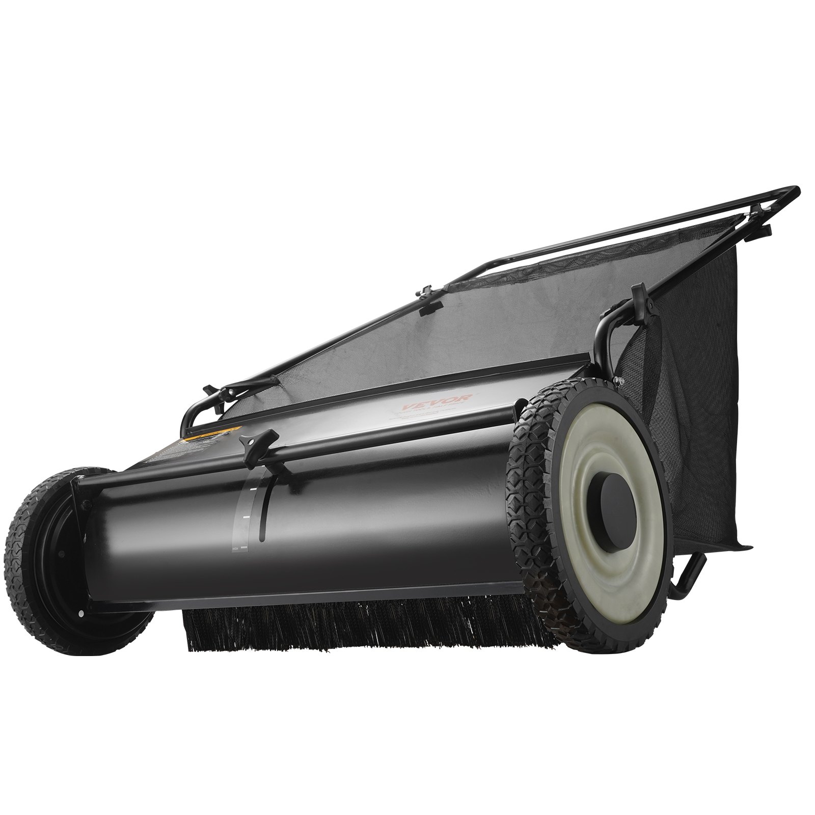 VEVOR Push Lawn Sweeper, 26-inch Leaf & Grass Collector, Strong Rubber Wheels & Heavy Duty Thickened Steel, Durable to Use with Large Capacity 7 cu. ft. Mesh Collection Hopper Bag, 4 Spinning Brushes