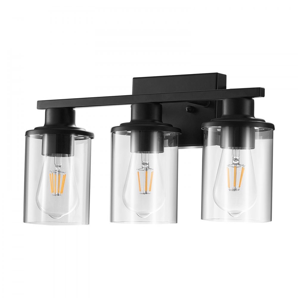 VEVOR 3-Light Bathroom Light Fixtures, Modern Vanity Light Fixture over Mirror, Bathroom Wall Sconce Lamp with Clear Glass Shade, E26 Ceramic Socket for Bedroom Living Room Hallway (Bulb Not Included)