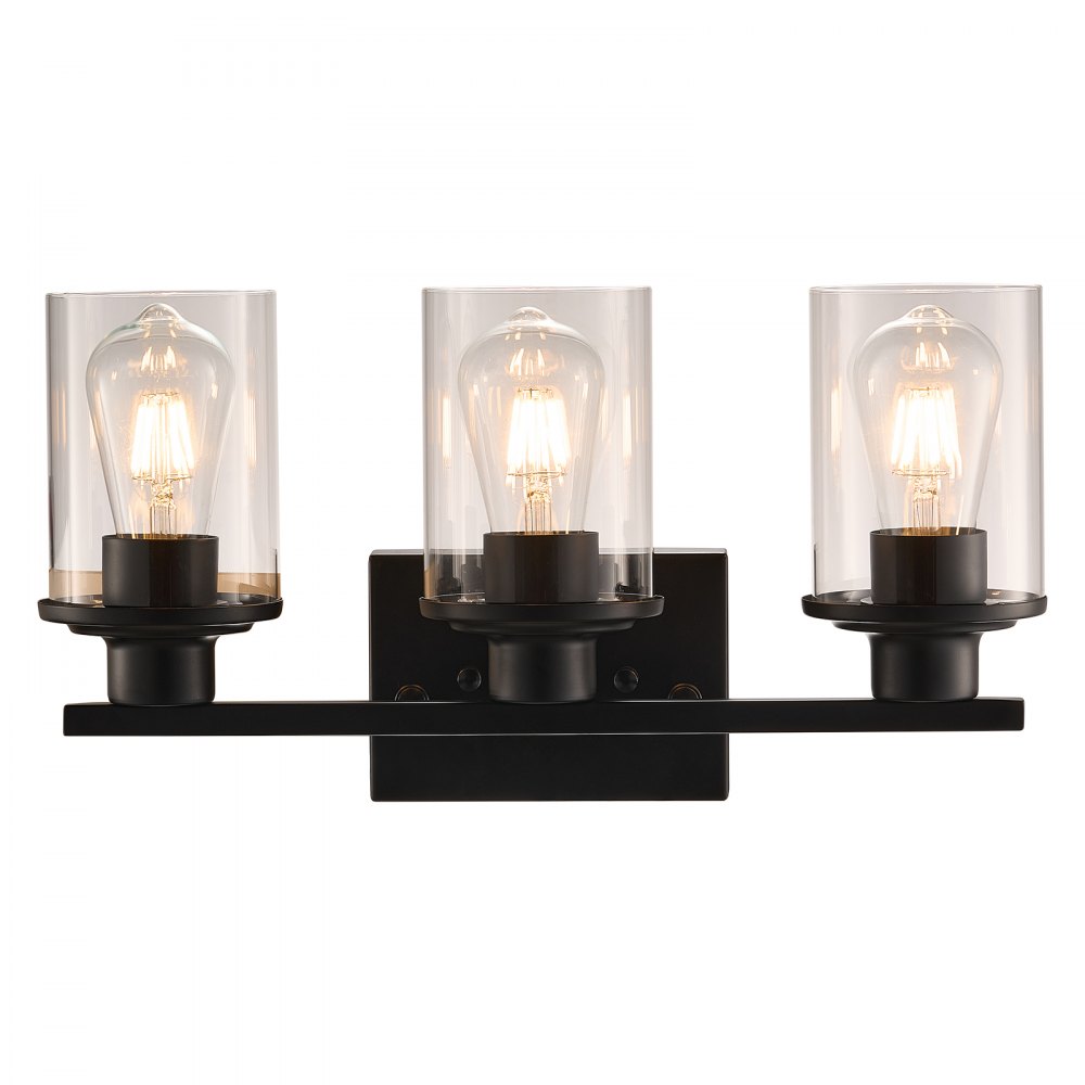 VEVOR 3-Light Bathroom Light Fixtures, Modern Vanity Light Fixture over Mirror, Bathroom Wall Sconce Lamp with Clear Glass Shade, E26 Ceramic Socket for Bedroom Living Room Hallway (Bulb Not Included)
