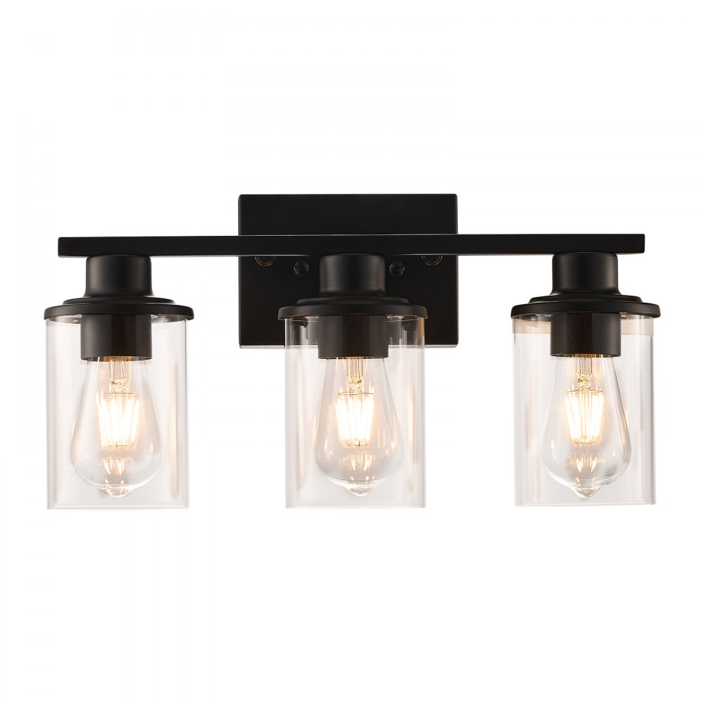 VEVOR 3-Light Bathroom Light Fixtures, Modern Vanity Light Fixture over Mirror, Bathroom Wall Sconce Lamp with Clear Glass Shade, E26 Ceramic Socket for Bedroom Living Room Hallway (Bulb Not Included)