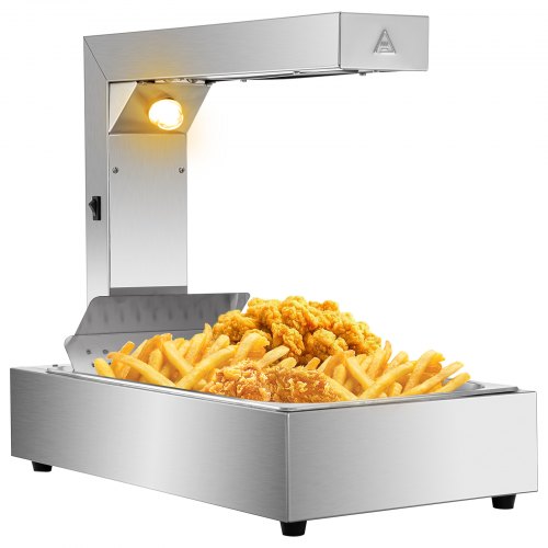 VEVOR 110V French Fry Food Warmer 23" x 13.5", 900W Fry Heat Lamp with Detachable Bent Drain Board Drip Pan, Stainless Steel Food Heat Light 86℉-185℉, Free Standing Fried Chicken Warmer With Light