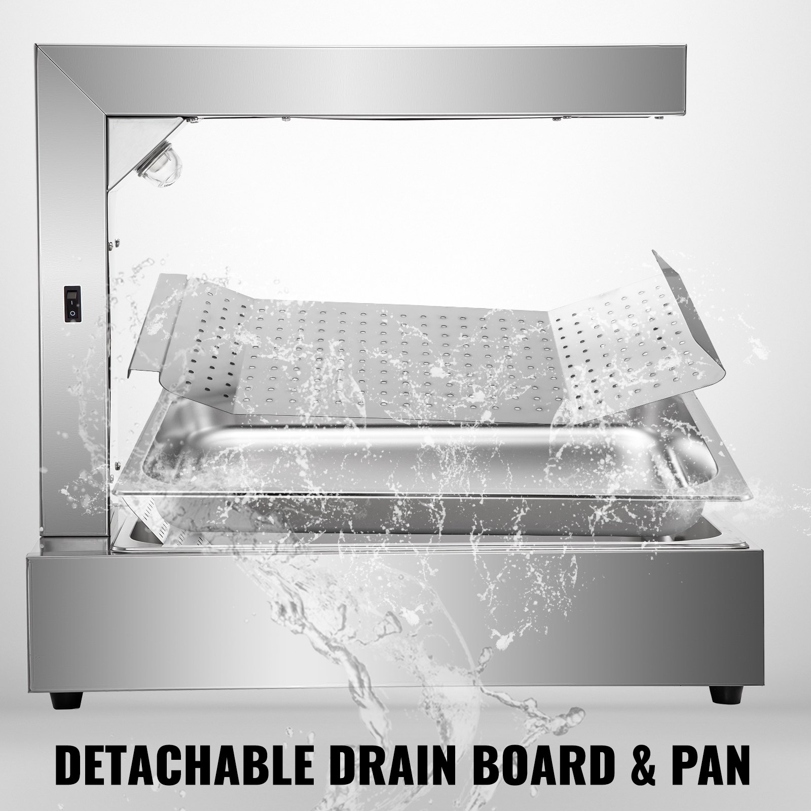 VEVOR Fry Warmer, with Detachable Bent Drain Board & Drip Pan, French Fry Heat Lamp, 30-85℃, Food Lamp Warmer 1000W, Food Heat Lamp Warmer, Stainless Steel, Heat Lamp Food Warmer, for French Fries