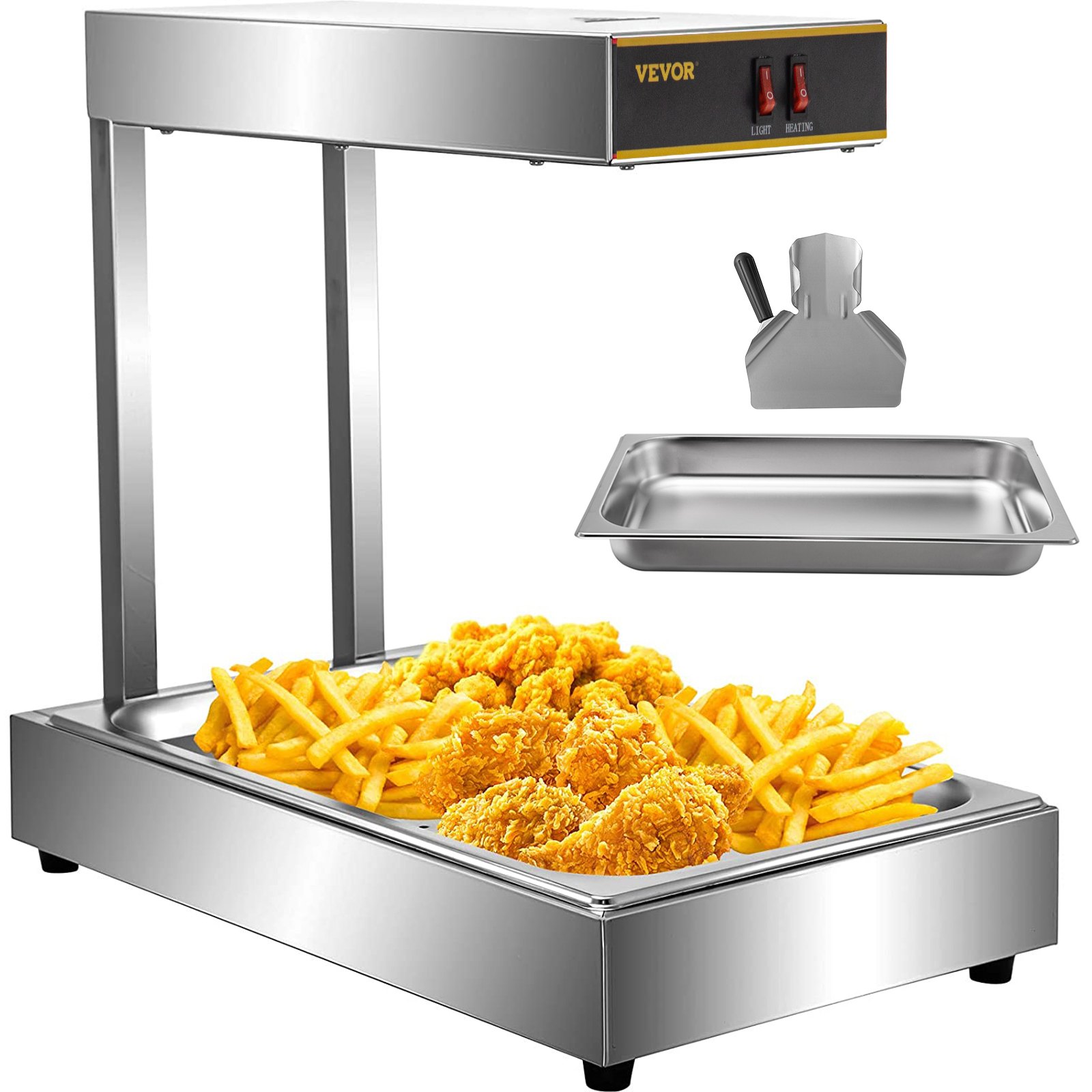 VEVOR 110V French Fry Food Warmer 22"x13", 1000W French Fry Heat Lamp,Stainless Steel Heat Lamp Warmer 86-185?, Food Warmer Diaplay for French Fry, Heat Lamp Commercial for Fry Chicken