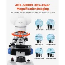 VEVOR Professional Trinocular Compound Microscope Kit 40-5000X Magnification