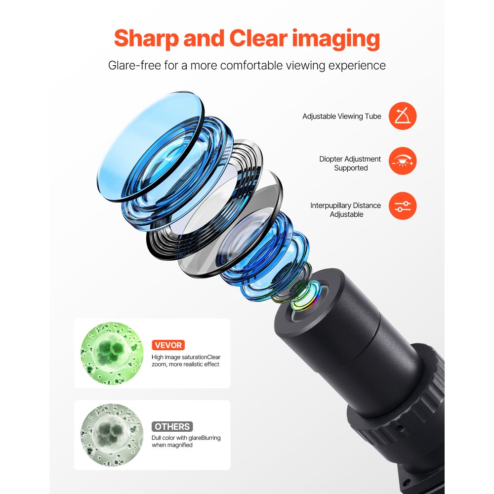 VEVOR Binocular Microscope for Adult, Professional Compound Microscope Kit with 40-5000X Magnification, Dual Stage and Two Sets of Eyepieces, Aluminum Alloy Body, Includes LED Light and Phone Holder