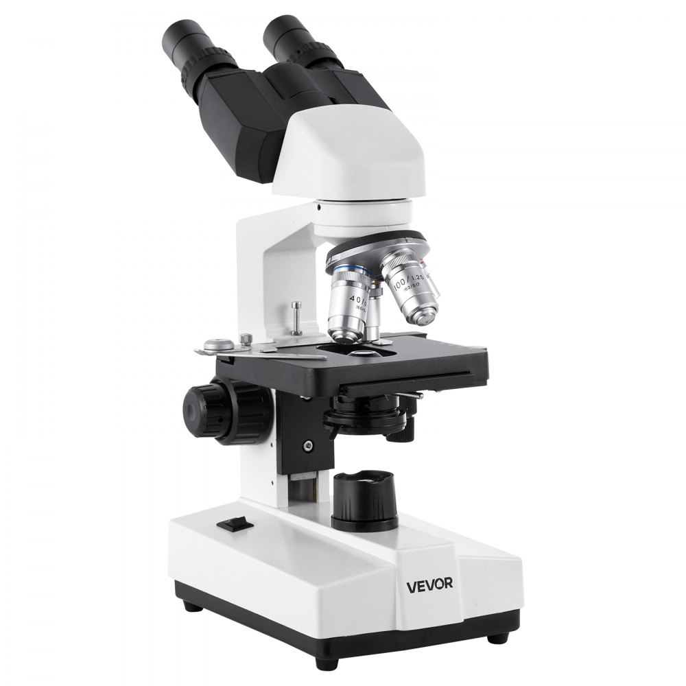 VEVOR Binocular Microscope for Adult, Professional Compound Microscope Kit with 40-5000X Magnification, Dual Stage and Two Sets of Eyepieces, Aluminum Alloy Body, Includes LED Light and Phone Holder