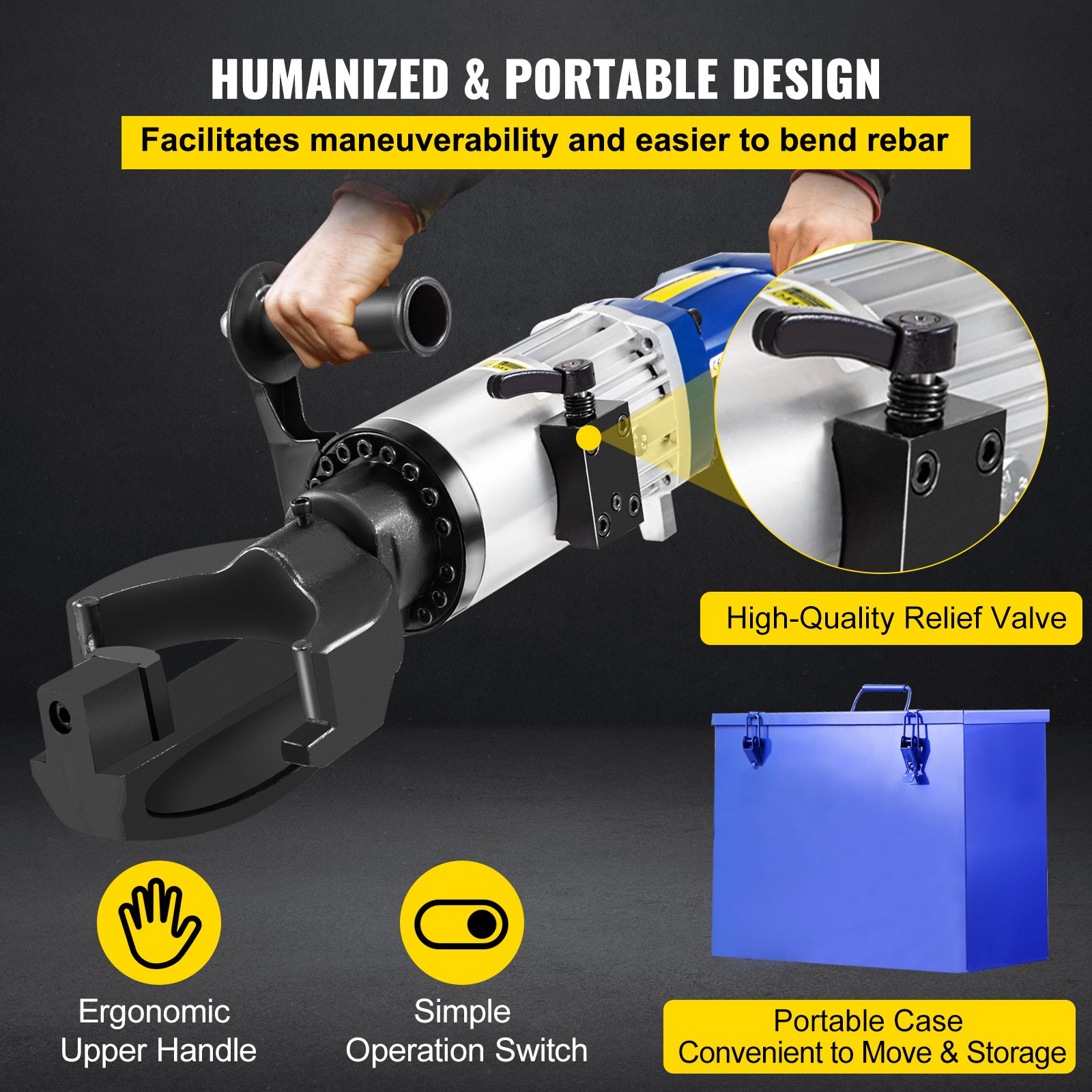 VEVOR Electric Hydraulic Rebar Bender, 1.2 KW 0.9 inch 22 mm Hand Held Rebar Bender 110 V Portable Electric Rebar Bender, within 5 s