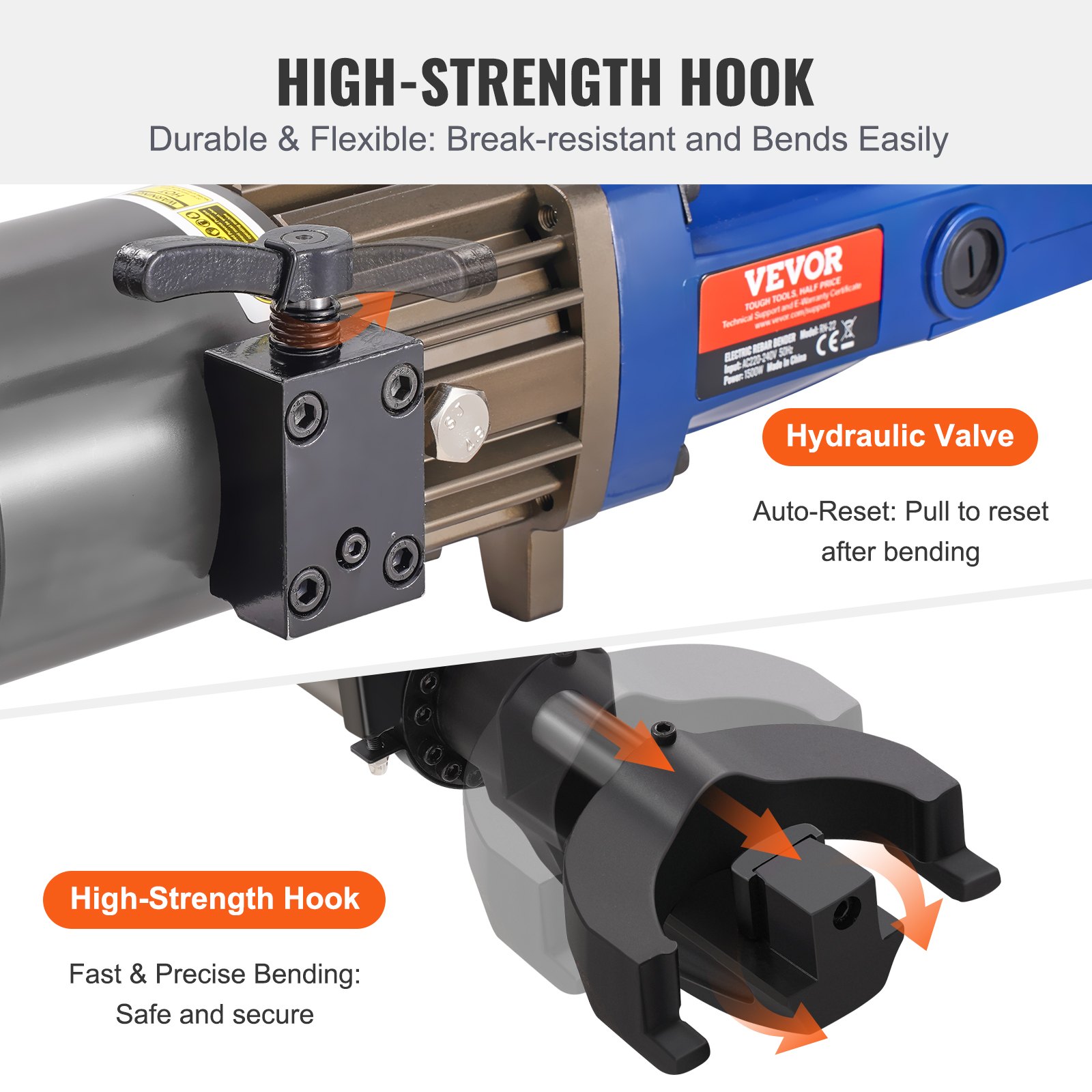 VEVOR Electric Hydraulic Rebar Bender, 1500W Portable Rebar Bending Machine, Bending up to 7/8 Inch #7 (12-22mm) Rebar within 4 Seconds, High Power Steel Rebar Bender w/ Tool Case Oil Can,Black Blue NRB-22