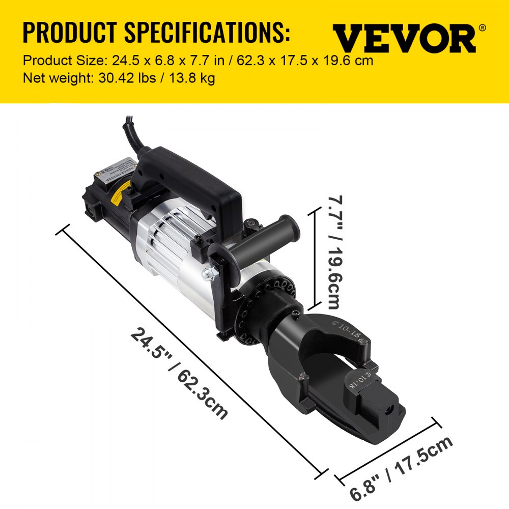 VEVOR 1.5 KW Electric Rebar Bender, 1\'\'(25 mm) Hydraulic Electric Hand Held Rebar Bender, within 5 s, 110 V