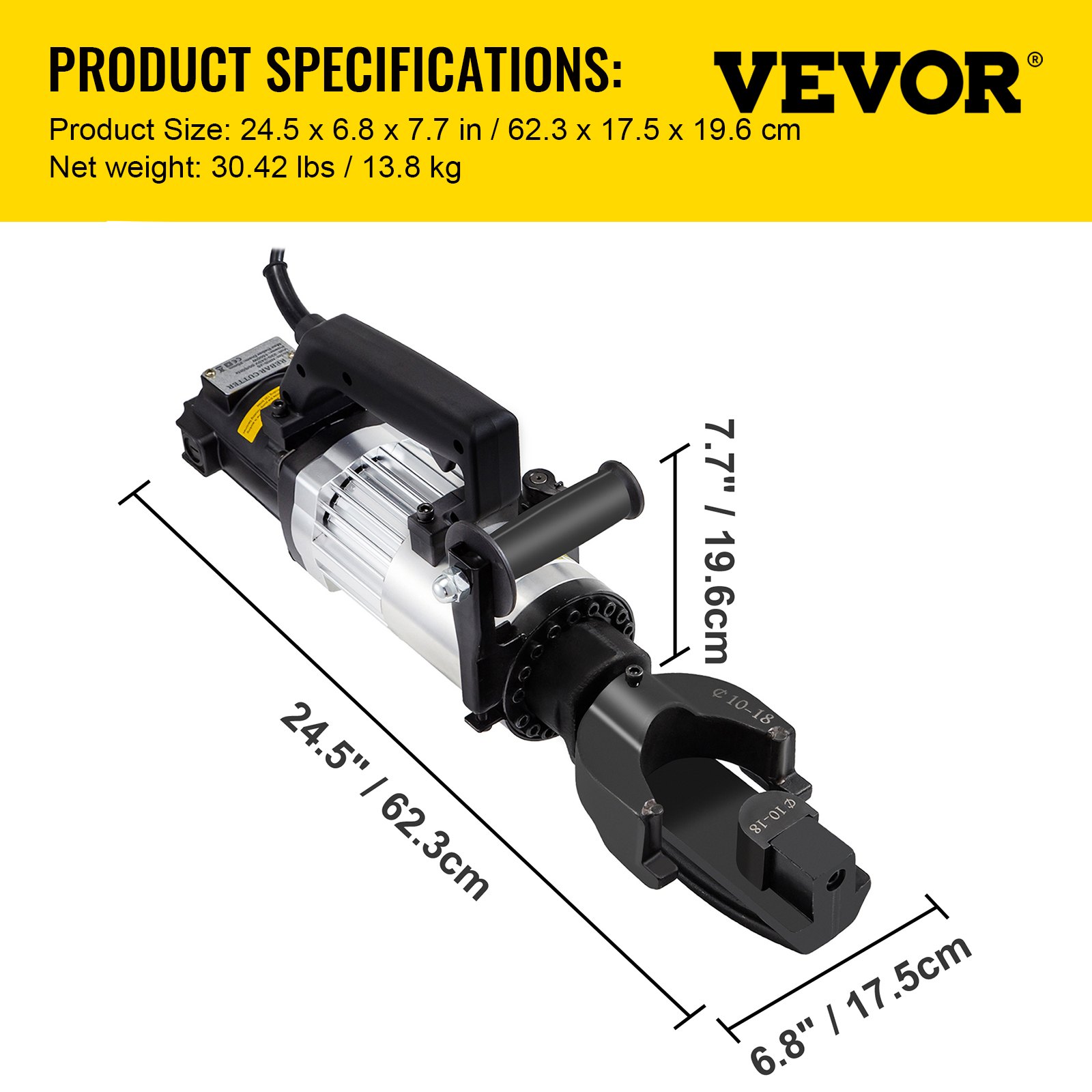 VEVOR 1.5 KW Electric Rebar Bender, 1\'\'(25 mm) Hydraulic Electric Hand Held Rebar Bender, within 5 s, 110 V