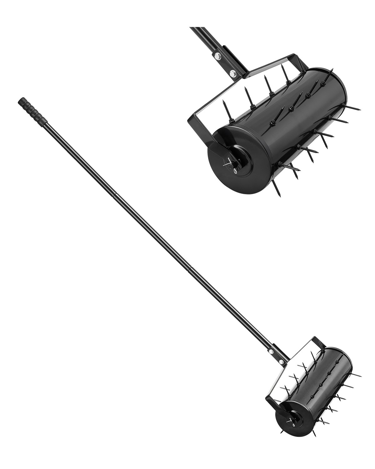 VEVOR Rolling Lawn Aerator, 45.7 cm Heavy-Duty Manual Rolling Aerator Lawn with Detachable Handle and 27 Iron Spikes, Rolling Lawn Aeration Tool for Garden Patio Yard Compacted Soils and Lawns, Black